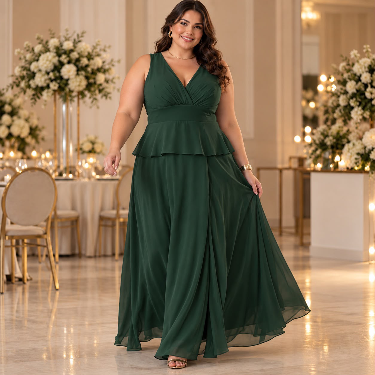 Interior da loja SHELY em Cataguases, com araras de vestidos de festa